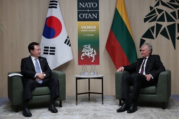 사진은 尹대통령이 韓-리투아니아 정상회담서 주리투아니아 대사관 개설을 결정한 2023년 7월 12일 당시 정상회담.